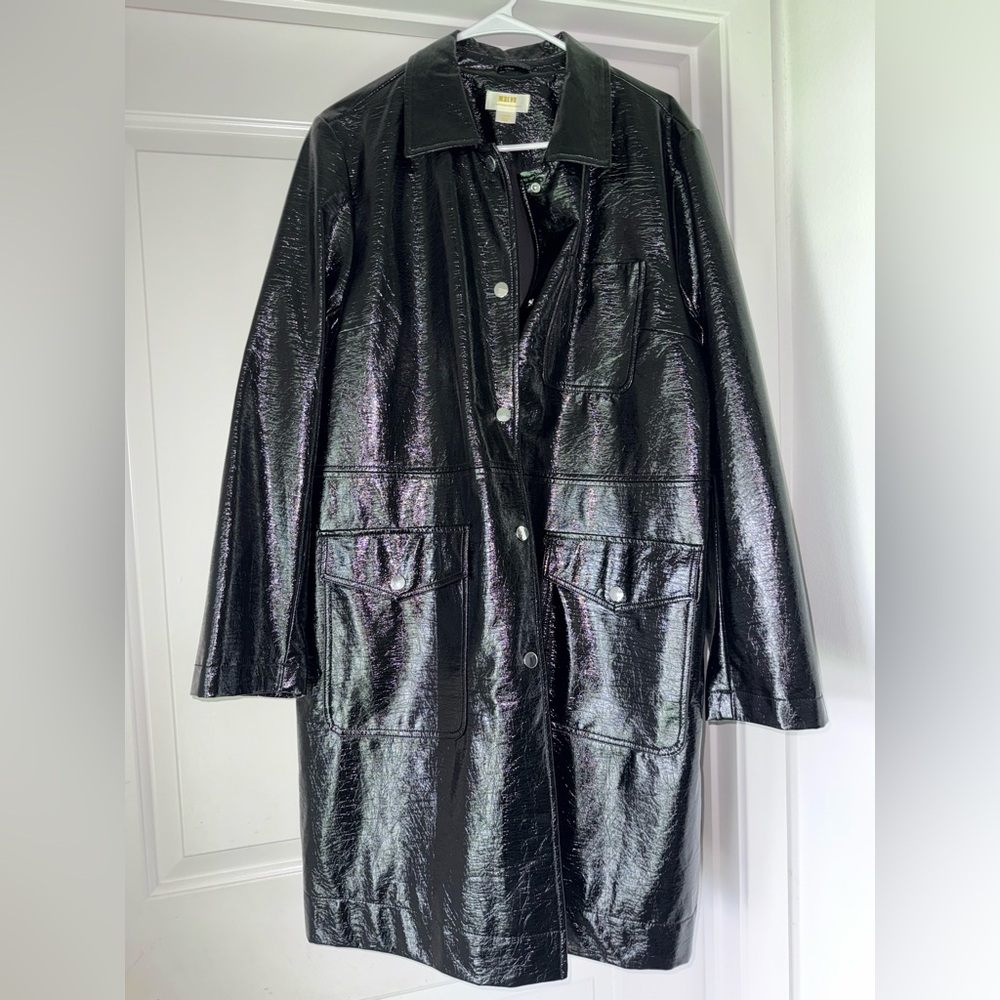 Anthropologie Maeve Crinkled Faux Leather Coat black NWT large